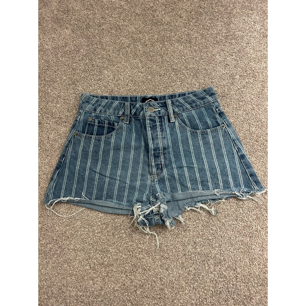 RVCA Georgie Denim Shorts Womens 27 Blue Pinstripe Excellent Raw Hem Cut Off